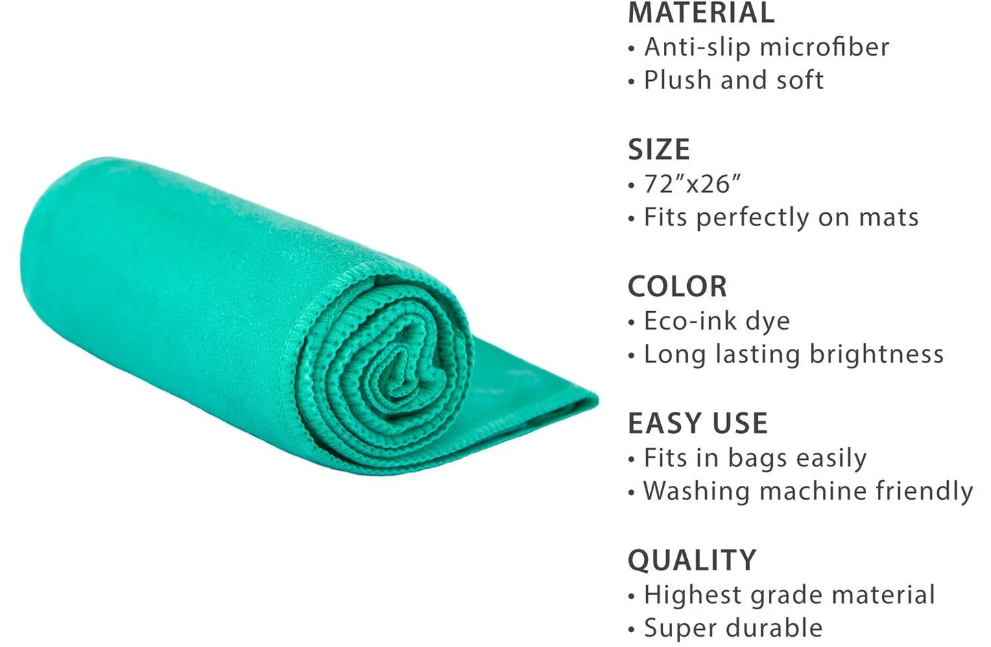 Gosweat Hot Yoga Towel in Teal - Super Absorbent, 100% Microfiber, Suede, Bikram Yoga Towel