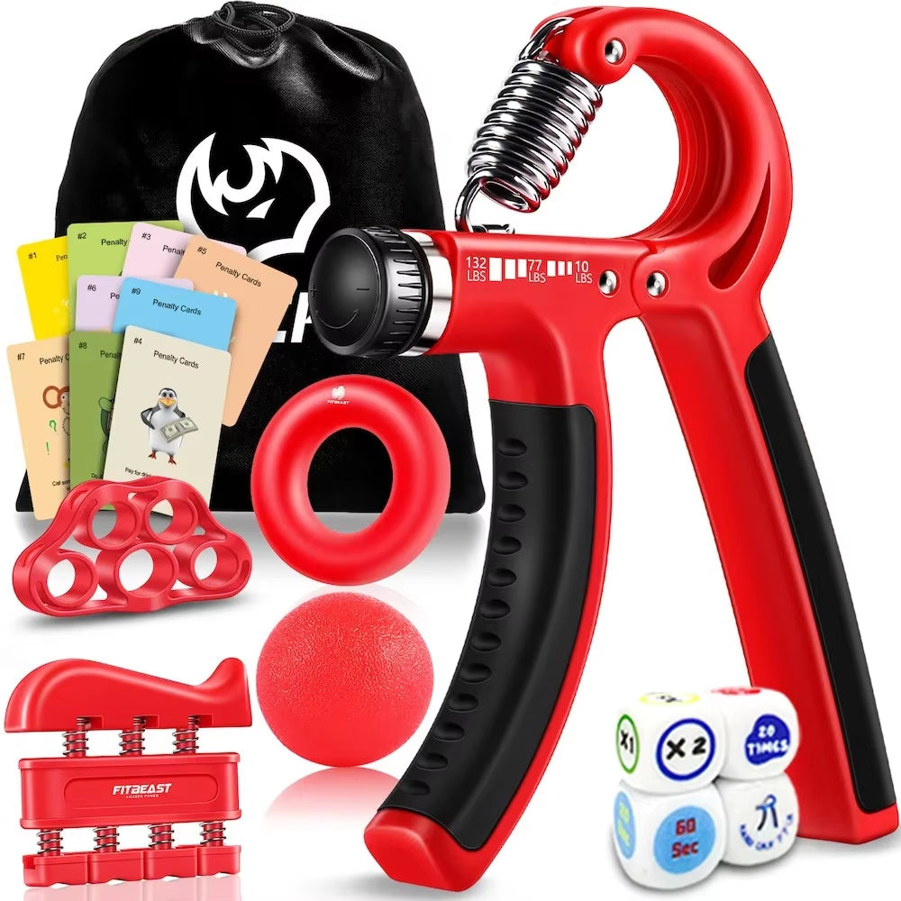 Grip Strengthener - 5 Piece Kit with Hand Grips, Dice, and Penalty Cards - Adjustable Resistance for Forearm Strength Training